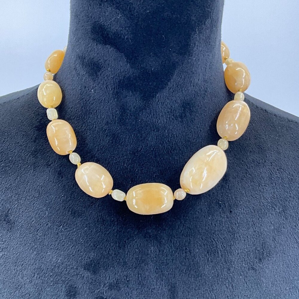 Barse 925 Sterling Silver Chain Yellow Jade Beaded Gemstone Necklace‎ Adjustable